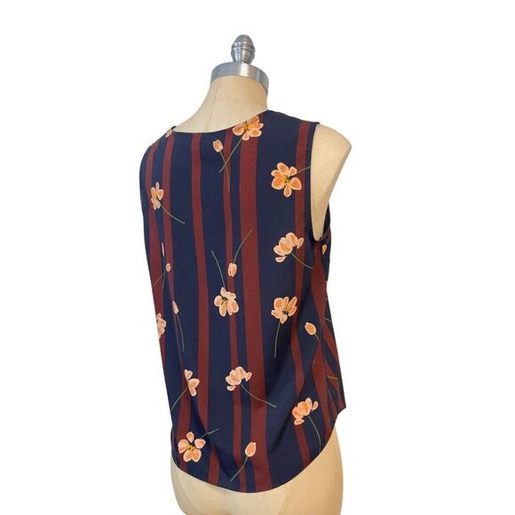 CAbi Scroll Sleeveless Top Woman Size Small Navy Brown Stripe Floral 3600 Small - Picture 4 of 6